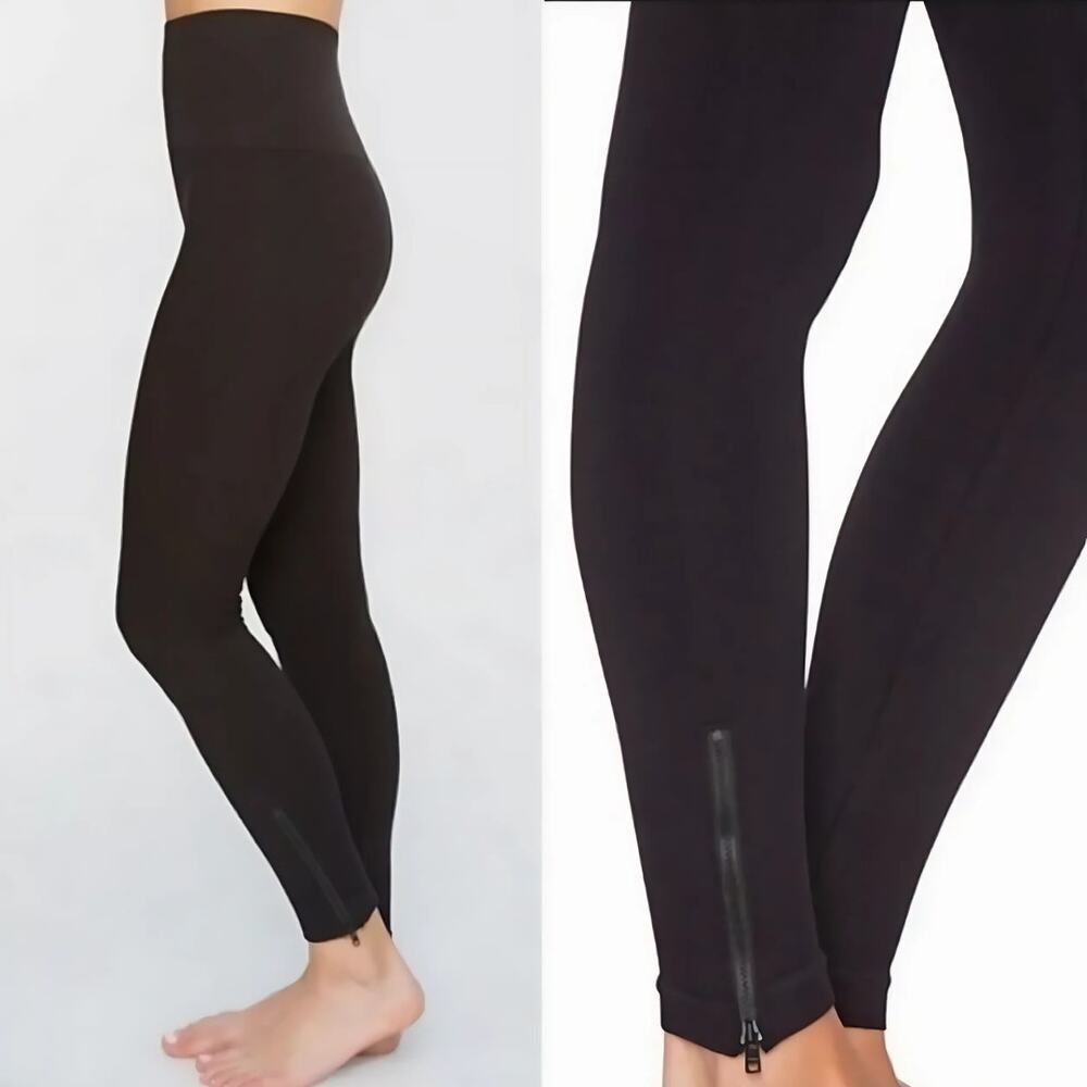 SPANX‎ Black Seamless Tummy Control Slimming Zipper Ankle Leggings Small